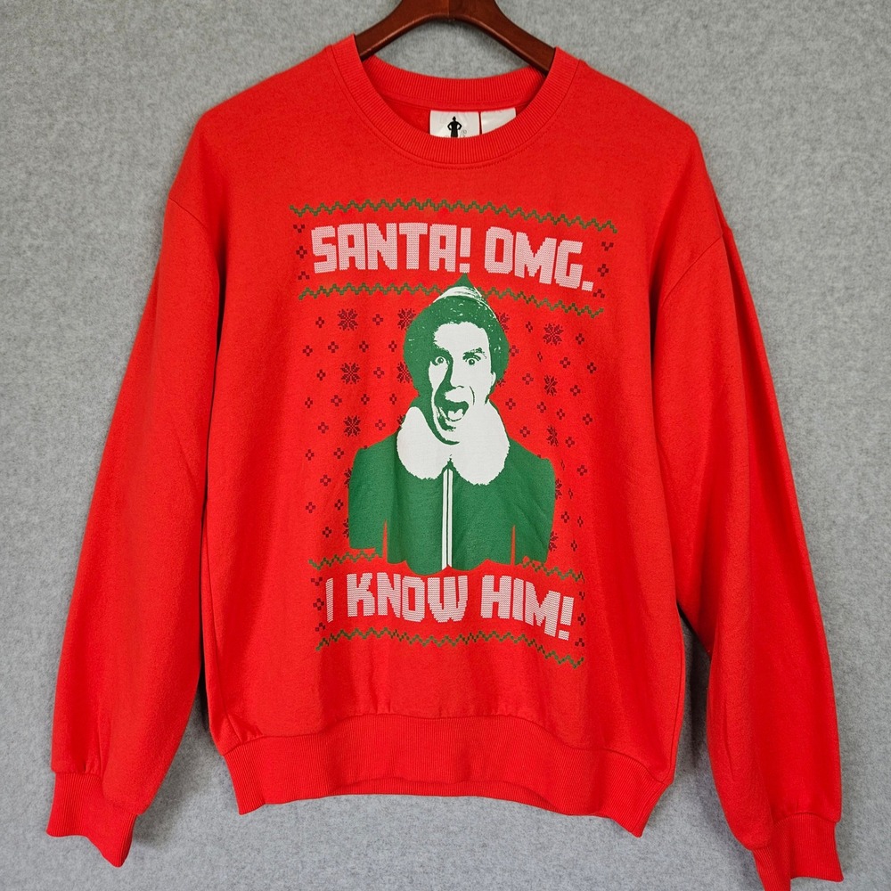 Elf Movie Buddy the Elf Santa I Know Him Red Christmas Sweatshirt Mens Medium